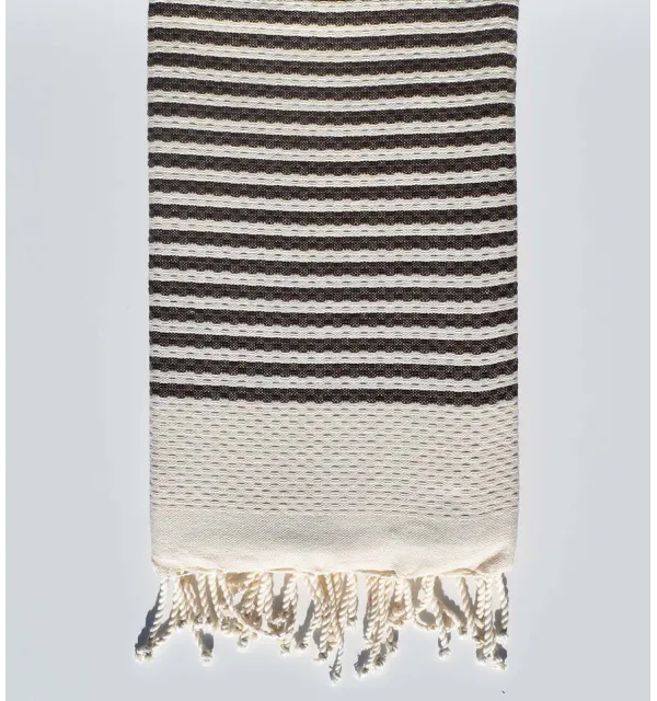 FOUTA nid d'abeille rayée 1 cm rayure marron Fouta Tunisia - 1