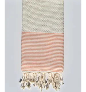 Serviette de plage en nid d'abeille blanc crème et capucine Fouta Tunisia - 1