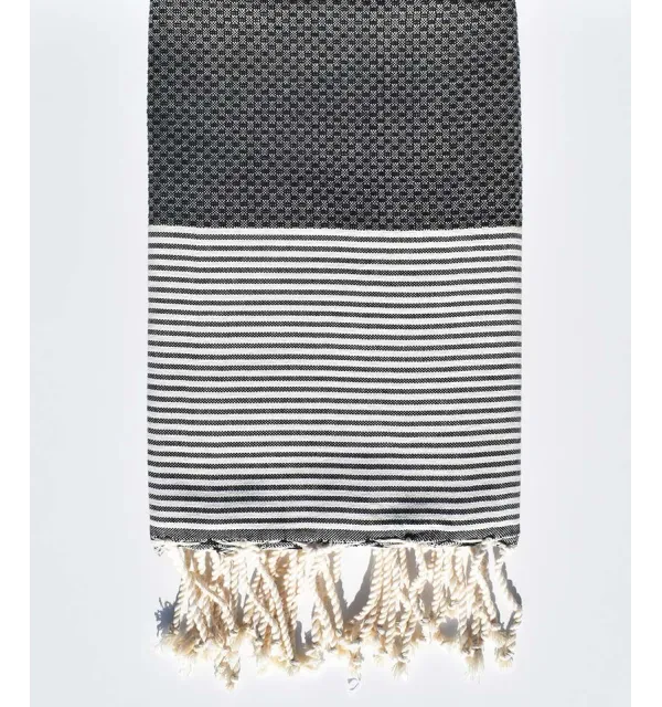 FOUTA NID D'ABEILLE Gris anthracite avec rayures - 1