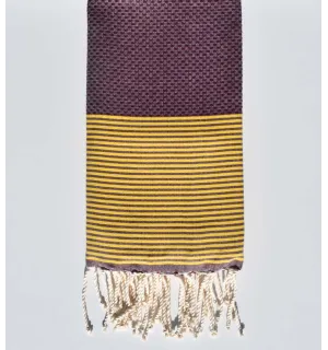Serviette de plage nid d'abeille byzantium rayée jaune  - 1
