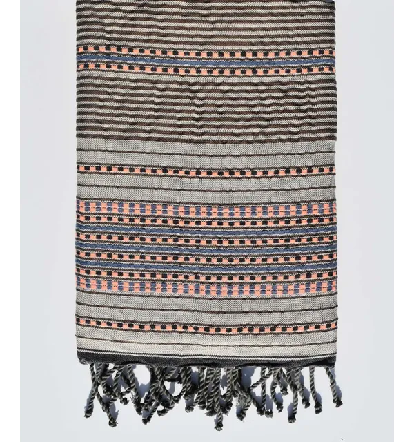 Fouta arabesque rayures marron Fouta Tunisia - 1
