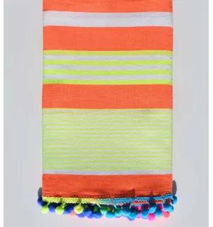Serviette de plage orange fluo rayures blanche et fluo  - 1