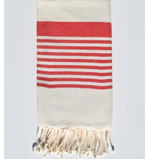 Serviette de plage arthur blanc crème et rouge Fouta Tunisia - 1