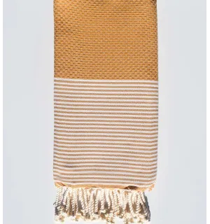 Serviette de plage en nid d'abeille vénitien foncé avec rayures Fouta Tunisia - 1