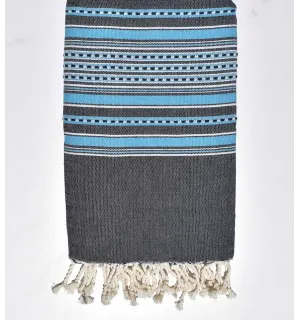Fouta arabesque bleu foncé avec rayures bleu Fouta Tunisia - 3