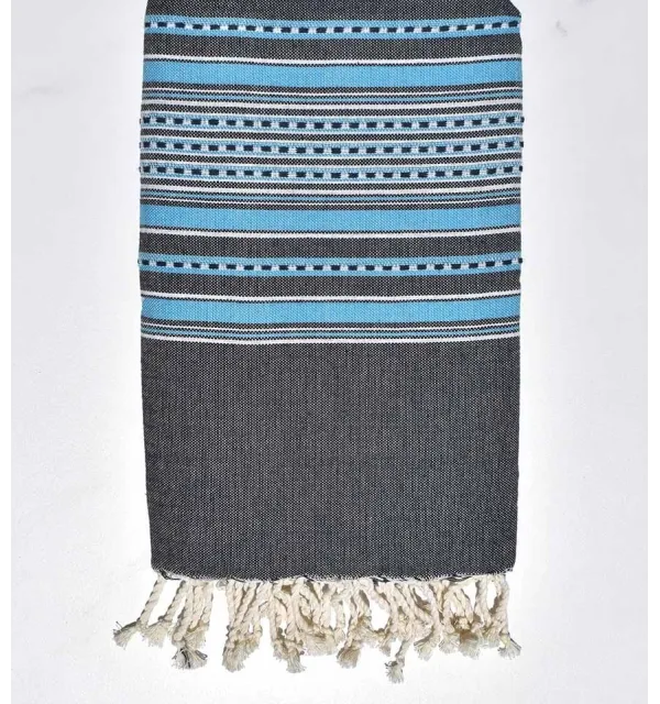 Fouta arabesque bleu foncé avec rayures bleu Fouta Tunisia - 3