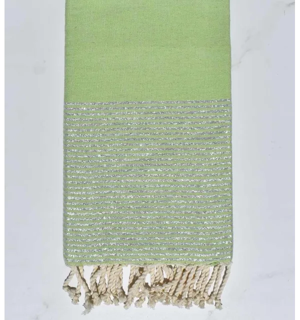 FOUTA plate vert clair au fil lurex argenté Fouta Tunisia - 1