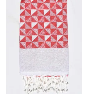Fouta jacquard géométrique rouge et blanc Fouta Tunisia - 1