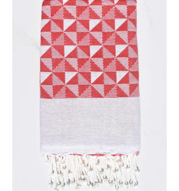 Fouta jacquard géométrique rouge et blanc Fouta Tunisia - 1