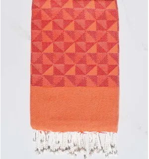 Fouta jacquard géométrique rouge et orange Fouta Tunisia - 1