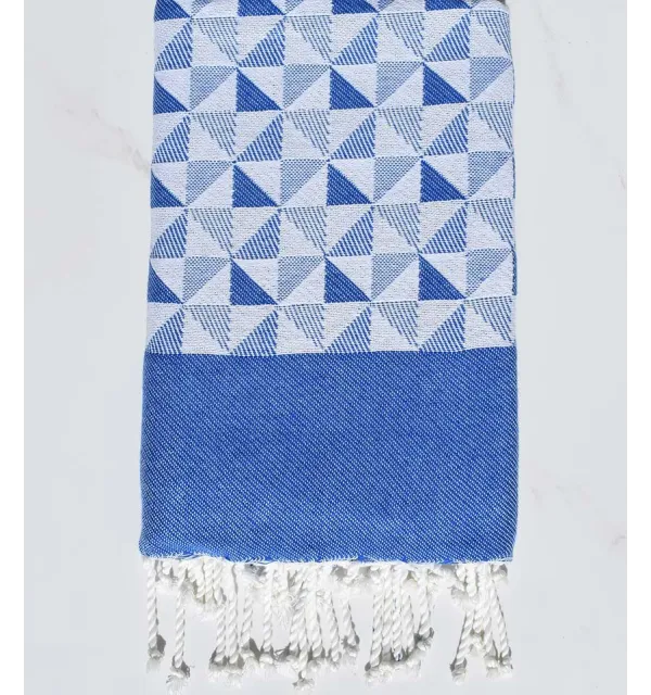 Fouta jacquard géométrique bleu et blanc Fouta Tunisia - 1