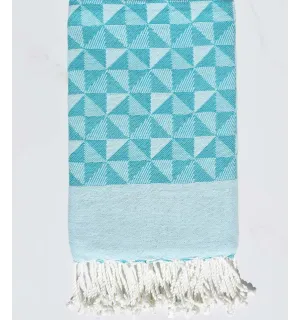 Fouta jacquard géométrique bleu sarcelle et azur brume Fouta Tunisia - 1