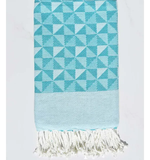 Fouta jacquard géométrique bleu sarcelle et azur brume Fouta Tunisia - 1