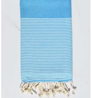 Fouta nid d'abeille bleu azur avec rayures Fouta Tunisia - 1