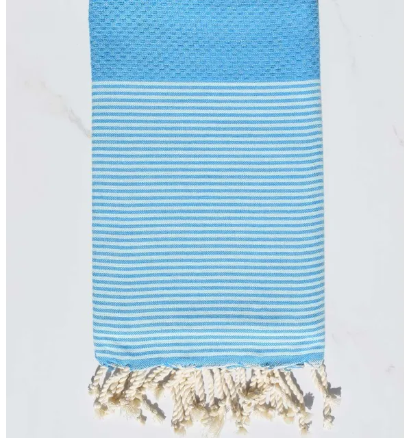 Fouta nid d'abeille bleu azur avec rayures Fouta Tunisia - 1