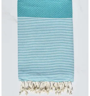 Serviette de Plage nid d'abeille Bleu tiffany  - 1