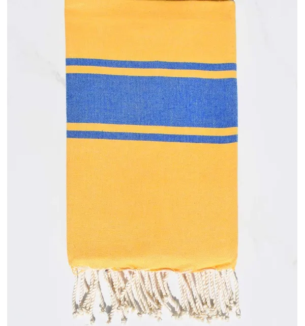 Fouta Plate jaune rayée bleu Fouta Tunisia - 1