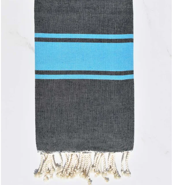 Fouta Plate denim rayée bleu azur Fouta Tunisia - 1