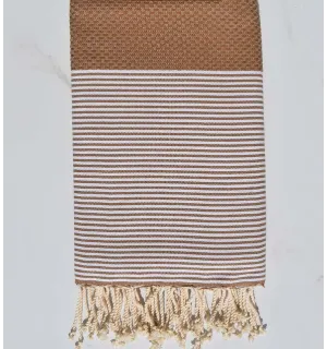Fouta nid d'abeille ocre marron  - 1