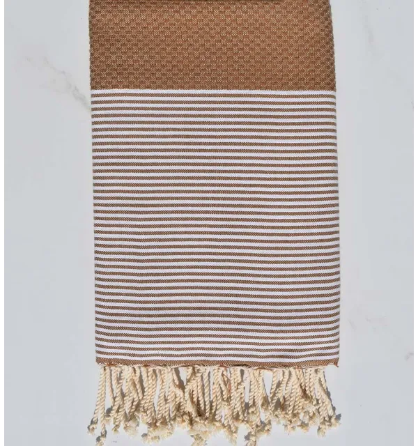 Fouta nid d'abeille ocre marron - 1