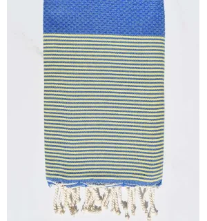 Fouta nid d'abeille bleu moyen avec rayures Fouta Tunisia - 1