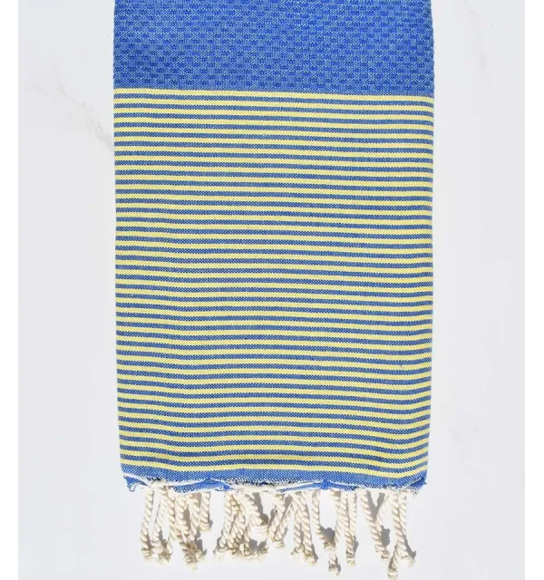 Fouta nid d'abeille bleu moyen avec rayures Fouta Tunisia - 1