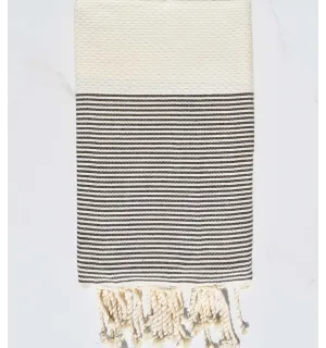 FOUTA NID D'ABEILLE beige clair rayée marron Fouta Tunisia - 1