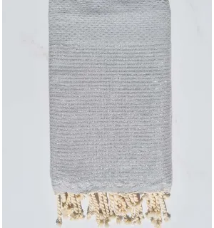 fouta lurex nid d'abeille gris souris  avec fil lurex argenté  - 1