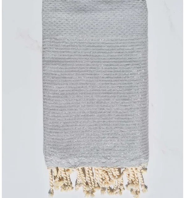 fouta lurex nid d'abeille gris souris avec fil lurex argenté - 1