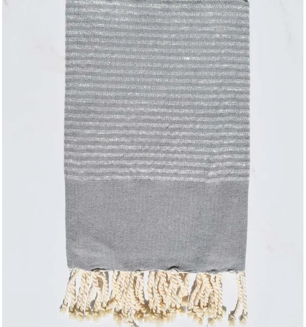 Fouta plate gris acier au fil lurex argent Fouta Tunisia - 1