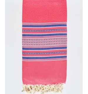 Jeté rose avec rayures bleu Fouta Tunisia - 1