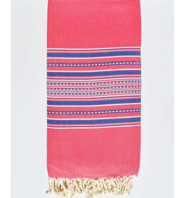 Jeté rose avec rayures bleu Fouta Tunisia - 1