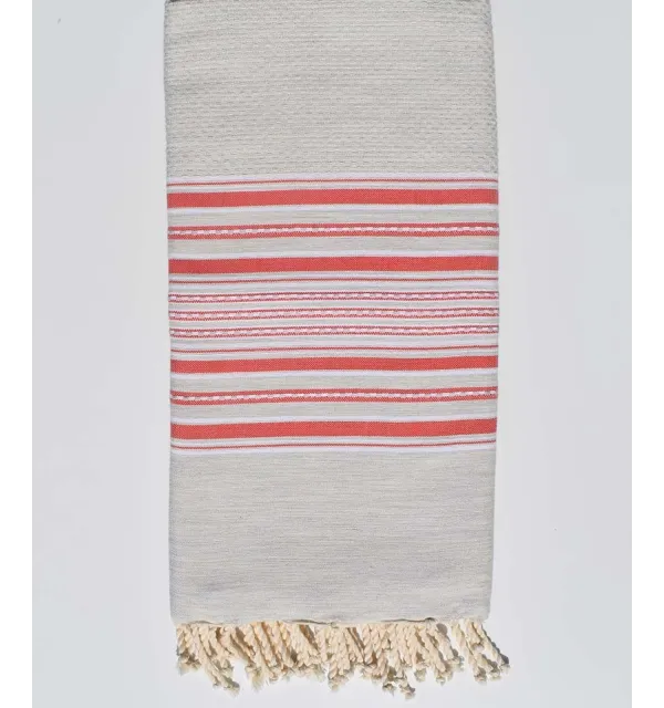 Jeté Arabesque gris clair mélangé rayée Incarnat Fouta Tunisia - 1