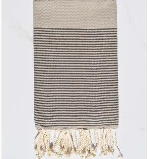 FOUTA NID D'ABEILLE beige rayée marron  - 1