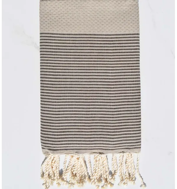 FOUTA NID D'ABEILLE beige rayée marron - 1