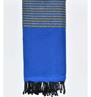 Grande Fouta Bleu rayée Lurex Doré Fouta Tunisia - 1