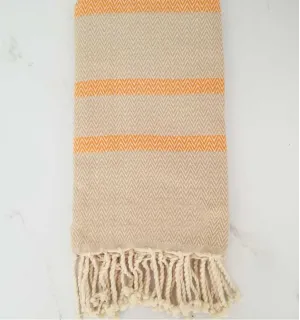 Chevron beige et orange clair Fouta Tunisia - 1
