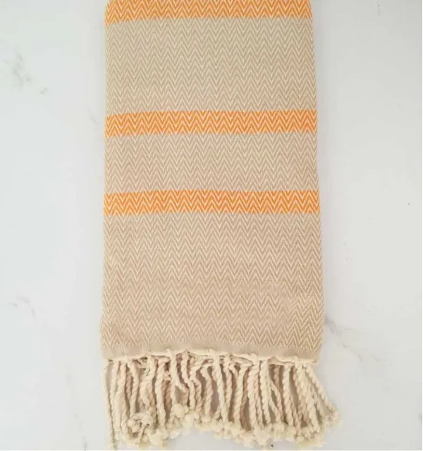 Chevron beige et orange clair Fouta Tunisia - 1