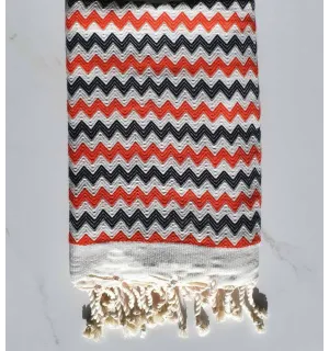 Fouta zigzag Blanc, rouge vif et noir Fouta Tunisia - 3