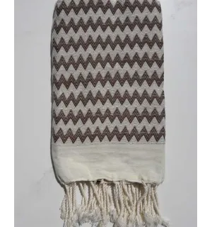 Fouta zigzag blanc crème et marron Fouta Tunisia - 2