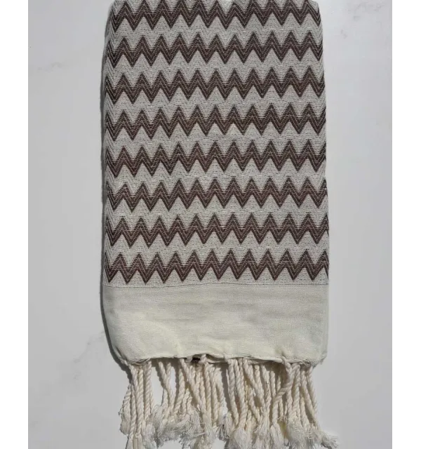 Fouta zigzag blanc crème et marron Fouta Tunisia - 2