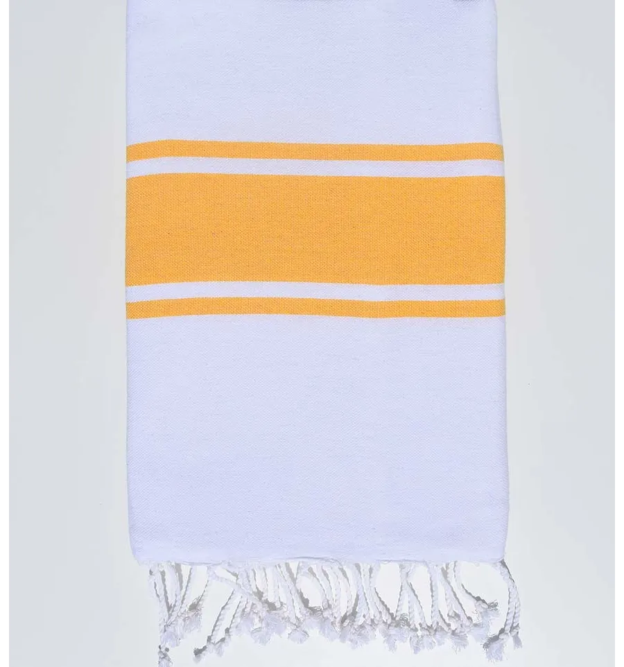 Fouta Plate Blanche Bandes jaune Fouta Tunisia - 3