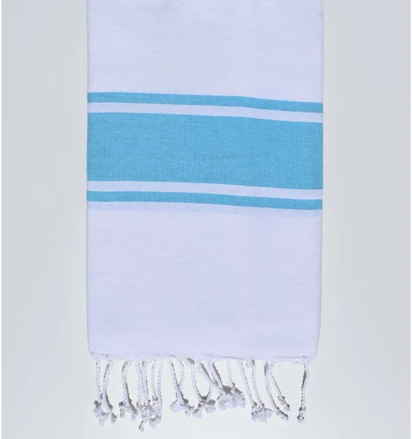 Fouta Plate blanche bandes azur Fouta Tunisia - 3