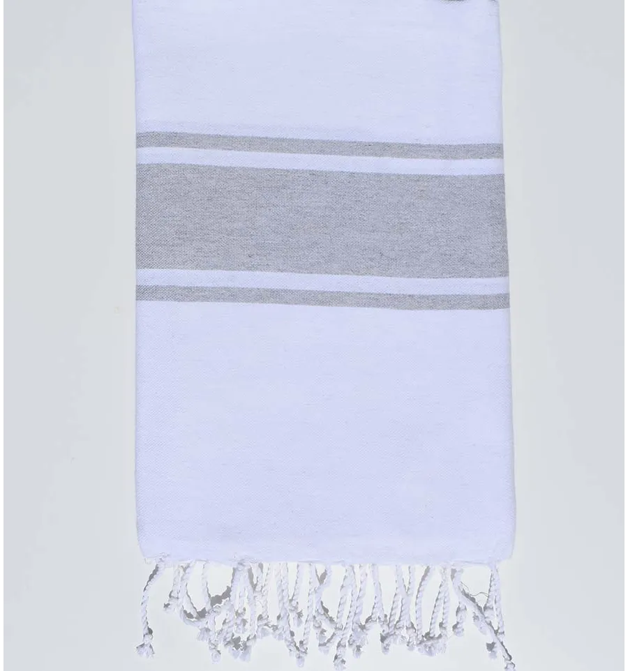Fouta plate blanche rayée gris Fouta Tunisia - 3