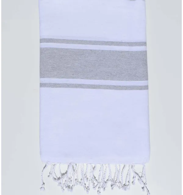 Fouta plate blanche rayée gris Fouta Tunisia - 3