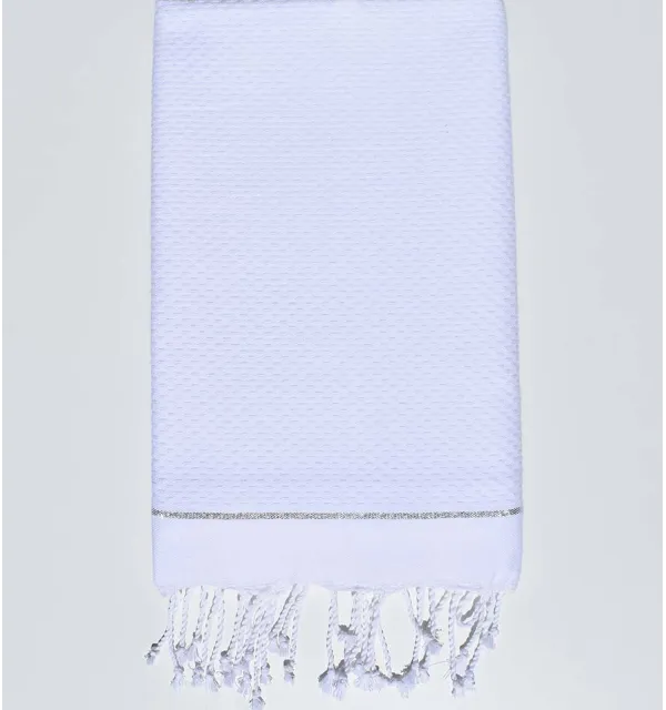 Fouta unie blanche avec une bande lurex argent aux extrémités Fouta Tunisia - 1