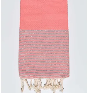 Fouta en nid d'abeille rose incarnadin clair avec lurex Fouta Tunisia - 1