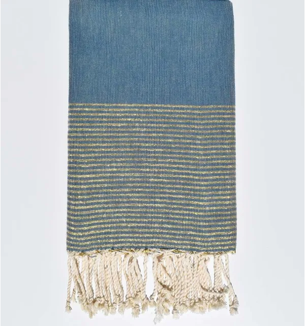 Fouta plate bleu canard avec lurex doré - 1