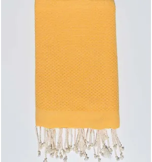 Fouta nid d'abeille unie jaune foncé  - 1