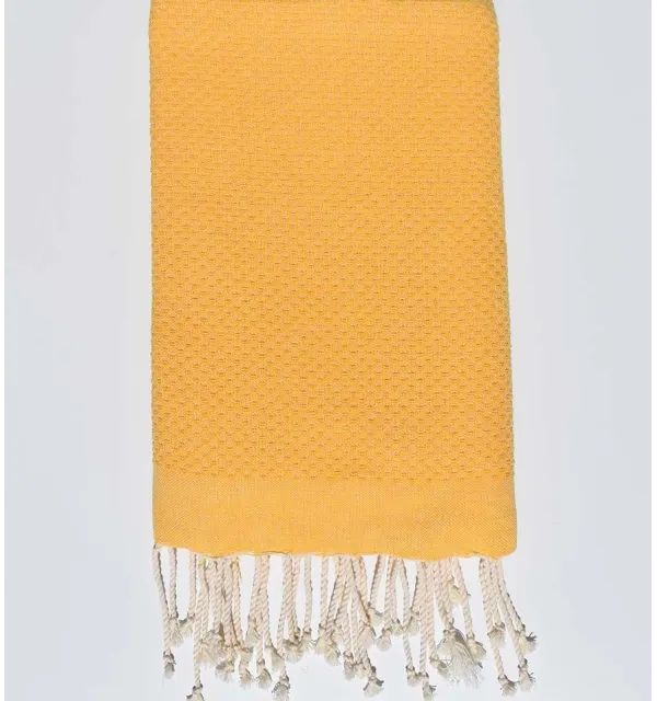 Fouta nid d'abeille unie jaune foncé - 1